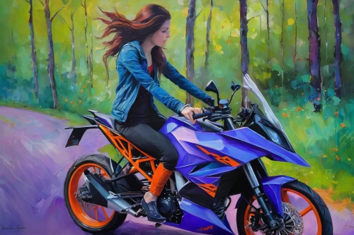 motorbike,motorcycle,motor-bike,motorcyclist,motorcycles,moped,woman bicycle,motorcycle racer,oil painting on canvas,motorcycling,oil painting,bike pop art,ktm,biker,bike,art painting,scooter riding,bike colors,motorcycle fairing,girl with a wheel,Illustration,Realistic Fantasy,Realistic Fantasy 30