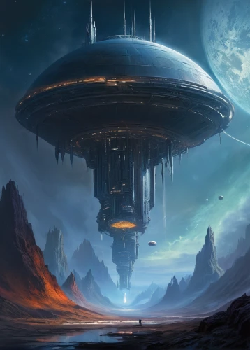 futuristic landscape,sci fiction illustration,alien world,airships,alien ship,scifi,heliosphere,alien planet,sci fi,saucer,ufo,sci - fi,sci-fi,science fiction,space art,fantasy landscape,airship,gas planet,extraterrestrial life,flying saucer,Conceptual Art,Fantasy,Fantasy 29