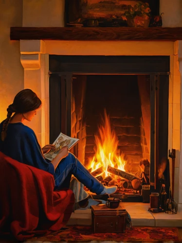 girl studying,fireside,fireplace,log fire,warming,fireplaces,fire place,warmth,fire in fireplace,november fire,warm and cozy,hearth,fire artist,child with a book,oil painting on canvas,oil painting,hygge,study,relaxing reading,wood fire,Conceptual Art,Daily,Daily 28