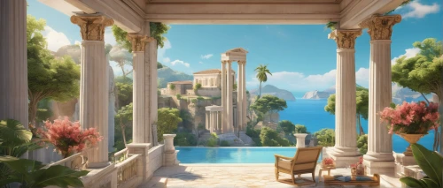 pillars,marble palace,greek temple,vittoriano,acropolis,thermae,neoclassical,columns,artemis temple,belvedere,alhambra,oasis,atlantis,pompeii,caesar palace,neoclassic,luxury property,venetian,idyll,mansion,Conceptual Art,Fantasy,Fantasy 23