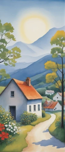 home landscape,rural landscape,khokhloma painting,farm landscape,village scene,church painting,farmhouse,houses clipart,house painting,cottages,landscape background,farm house,mountain scene,alentejo,woman house,summer cottage,farm background,braque d'auvergne,rafeiro do alentejo,landscape,Art,Artistic Painting,Artistic Painting 21