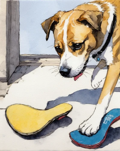watercolor dog,watercolour socks,dog illustration,dog drawing,slipper,holding shoes,jack russel,water shoe,pet portrait,dog playing,smooth collie,shoemaker,bathing shoes,parson russell terrier,shoe,watercolor painting,jack russell,foot model,watercolor socks,jack russell terrier,Illustration,Paper based,Paper Based 05