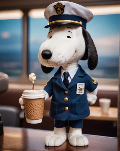 snoopy,breakfast on board of the iron,peanuts,toy dog,navy beans,747,beagle,latte art,mocaccino,delta sailor,admiral,salty dog,tugboat,sailor,service dog,coffee break,captain,working dog,conductor,macchiato,Photography,General,Cinematic