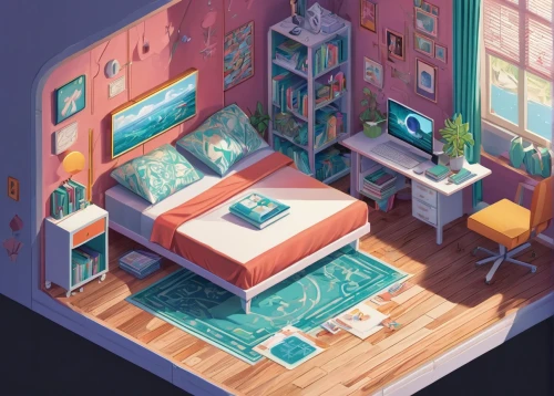 an apartment,apartment,shared apartment,modern room,bedroom,guest room,apartment house,livingroom,isometric,living room,room,playing room,one room,sleeping room,interiors,rooms,dormitory,guestroom,small house,one-room,Unique,3D,Isometric