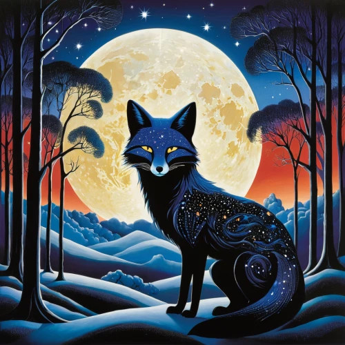 blue moon,howling wolf,fox,moonlit night,garden-fox tail,a fox,constellation wolf,christmas fox,foxes,full moon,south american gray fox,full moon day,moonlit,kitsune,werewolves,winter animals,moon night,indigo,werewolf,child fox,Illustration,Vector,Vector 09