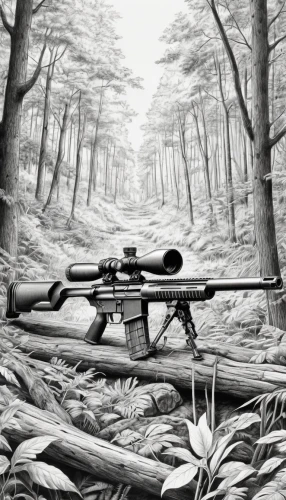 sniper,rifle,benchrest shooting,airgun,m4a1 carbine,target shooting,hunting scene,ar-15,m4a1,m4a4,m16,marksman,heavy crossbow,carbine,m4,india gun,field gun,pencil art,pencil drawing,hunting decoy,Illustration,Black and White,Black and White 30