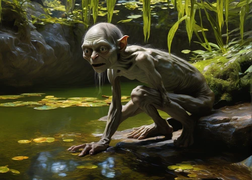 crab-eating macaque,swampy landscape,swamp,goblin,the ugly swamp,wading,pond frog,bayou,water frog,monkey island,frog figure,noodling,merfolk,hornwort,the brook,concept art,angler,cercopithecus neglectus,male elf,narcissus,Art,Artistic Painting,Artistic Painting 04