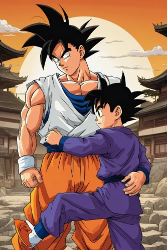 dragon ball,dragonball,dragon ball z,son goku,takikomi gohan,goku,father-son,happy fathers day,happy father's day,father son,kame sennin,dragon slayers,father and son,game arc,grappling,brotherhood,trunks,would a background,generations,martial arts,Illustration,Vector,Vector 02