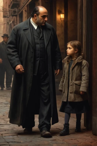 godfather,overcoat,father with child,luther,al capone,enrico caruso,churchill and roosevelt,father and son,children of war,mafia,the stake,kingpin,man and boy,the little girl,father-son,dad and son,warsaw uprising,walk with the children,dad and son outside,detective,Conceptual Art,Daily,Daily 32
