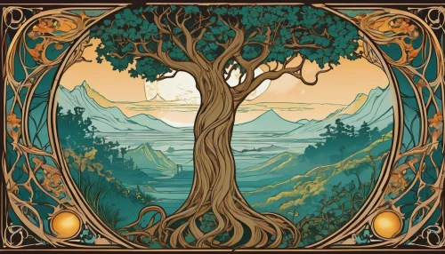 celtic tree,art nouveau frame,art nouveau design,tree of life,the branches of the tree,flourishing tree,art nouveau,art nouveau frames,bodhi tree,the branches,druid grove,argan tree,the trees,elven forest,hokka tree,of trees,grove of trees,frame border illustration,cd cover,old-growth forest,Illustration,Retro,Retro 13