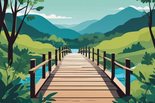 wooden bridge,background vector,landscape background,scenic bridge,hiking path,frame border illustration,travel poster,teak bridge,pathway,aaa,wooden pier,wooden path,mobile video game vector background,walkway,river landscape,hanging bridge,aa,forest background,cartoon video game background,suspension bridge,Illustration,Vector,Vector 01