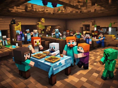 tavern,villagers,wine tavern,marketplace,minecraft,medieval market,gnomes at table,pizzeria,family dinner,bakery,long table,popeye village,cake buffet,big kitchen,cheese factory,star kitchen,a party,assembly line,vendors,drinking party,Unique,Pixel,Pixel 03