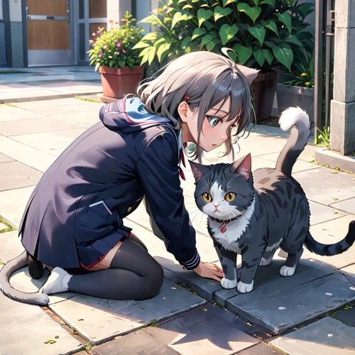 street cat,stray cat,nyan,petting,domestic short-haired cat,pet,two cats,mow,cat mom,cat child,cat's cafe,cat kawaii,cat tail,cat ears,tabby cat,meowing,dog and cat,domestic cat,flower delivery,cat,Anime,Anime,General