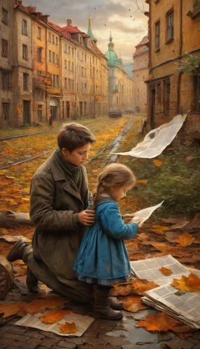 little girl reading,italian painter,love letter,little girl with umbrella,art painting,street artists,one autumn afternoon,oil painting on canvas,street artist,romantic scene,oil painting,children studying,meticulous painting,girl and boy outdoor,little boy and girl,tutor,the autumn,love letters,father with child,children drawing,Art,Classical Oil Painting,Classical Oil Painting 18