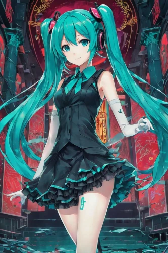 hatsune miku,miku,vocaloid,umiuchiwa,rusalka,emerald sea,teal blue asia,emerald,cyan,tiki,sanya,neptune,torii,medusa,ferry,water-the sword lily,haunebu,venetia,fantasia,mermaid background,Illustration,Japanese style,Japanese Style 04