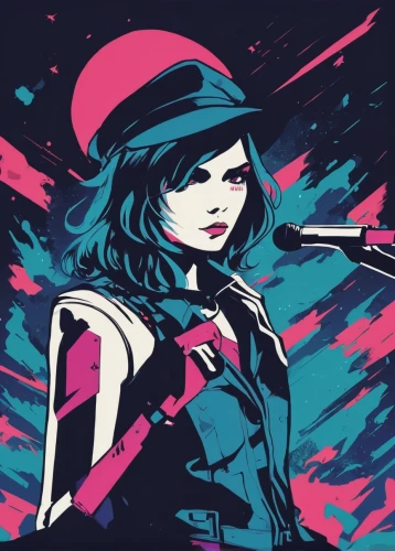 transistor,vector art,femme fatale,vector illustration,girl with a gun,2d,french digital background,persona,vector graphic,vector girl,policewoman,katana,girl with gun,retro woman,pink vector,game illustration,retro background,swordswoman,wpap,pop art style,Illustration,Japanese style,Japanese Style 06