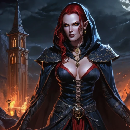 massively multiplayer online role-playing game,vampire woman,sorceress,evil woman,dodge warlock,vampire lady,gothic woman,sterntaler,gothic portrait,black widow,dark elf,collectible card game,heroic fantasy,arcanum,fantasy art,fire background,maiden,celebration of witches,fire siren,elza,Illustration,American Style,American Style 13