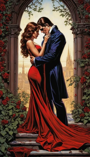 romance novel,romantic scene,a fairy tale,red roses,fairy tale,way of the roses,cinderella,with roses,secret garden of venus,amorous,romantic rose,dracula,pda,fairytale,romantic portrait,mistletoe,scent of roses,tango,young couple,kiss flowers,Illustration,American Style,American Style 04