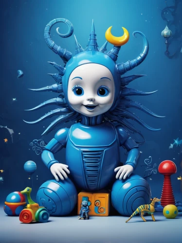 michelin,aquanaut,deep sea diving,cinema 4d,child monster,rubber doll,under sea,kids illustration,syndrome,blue monster,humanoid,antasy,cute cartoon character,voo doo doll,smurf figure,deep sea,voodoo doll,baby playing with toys,blue planet,children's background,Conceptual Art,Sci-Fi,Sci-Fi 02