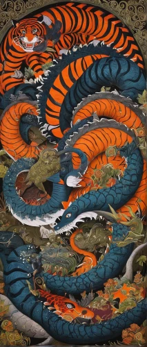 koi pond,koi fish,koi,koi carp,oriental painting,koi carps,asian tiger,bhutan,japanese art,tigers,tiger,chinese art,chinese dragon,qinghai,serpent,dragon boat,a tiger,whirlpool pattern,amano,dragon li,Illustration,Abstract Fantasy,Abstract Fantasy 12