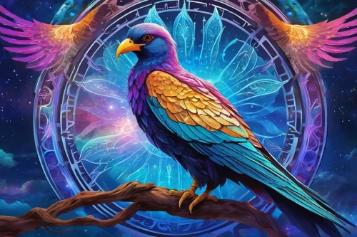 zodiac sign libra,blue and gold macaw,astral traveler,horoscope libra,gryphon,hyacinth macaw,aztec gull,raven bird,colorful tree of life,phoenix rooster,ornamental bird,libra,an ornamental bird,raven's feather,the hummingbird hawk-purple,blue macaw,horus,bird kingdom,araucana,horoscope pisces,Illustration,Realistic Fantasy,Realistic Fantasy 20