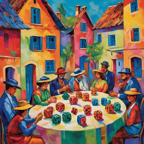 leittafel,sicilian cuisine,italian painter,burano,tuscan,bistro,provencal life,khokhloma painting,fête,viennese cuisine,meticulous painting,rosa cantina,apéritif,art painting,poker table,musicians,oktoberfest celebrations,fruit market,café,color table,Conceptual Art,Oil color,Oil Color 25