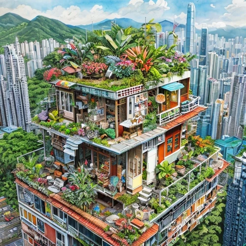 hong kong,taipei,balcony garden,sky apartment,roof garden,kowloon,skyscraper town,eco-construction,eco hotel,bangkok,taipei city,mixed-use,green living,apartment building,asian architecture,residential tower,apartment block,vietnam,shanghai,apartment complex,Art sketch,Art sketch,Concept