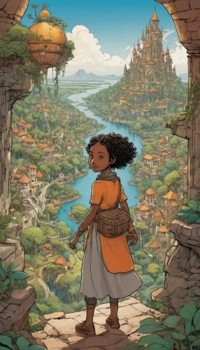 tiana,mowgli,wander,moana,rosa ' amber cover,adventurer,merida,antigua,traveler,wishing well,knight village,rapunzel,woman at the well,meteora,aurora village,wanderer,maya city,the wanderer,villages,ori-pei,Illustration,Paper based,Paper Based 26