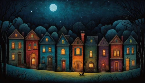 houses clipart,halloween illustration,the haunted house,witch's house,haunted house,witch house,night scene,moonlit night,wooden houses,halloween background,lonely house,houses silhouette,halloween scene,house silhouette,little house,townhouses,lamplighter,halloween poster,houses,row houses,Illustration,Abstract Fantasy,Abstract Fantasy 19