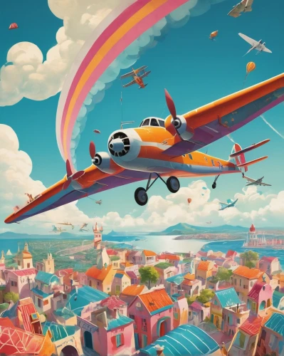 biplane,flying machine,flying island,aeroplane,air transport,air ship,triplane,flying food,game illustration,toy airplane,plane,jet plane,fliederblueten,monoplane,planes,seaplane,air transportation,the plane,bi plane,airship,Illustration,Abstract Fantasy,Abstract Fantasy 13