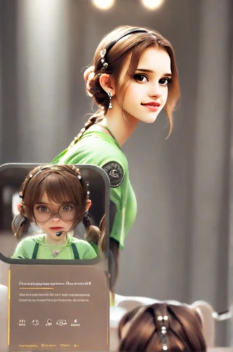 doll looking in mirror,headset,headphone,wireless headset,realdoll,telephone operator,princess anna,ammo,2080 graphics card,hair dryer,princess' earring,hair iron,nvidia,headsets,princess sofia,2080ti graphics card,receptionists,earphone,hairdryer,melody