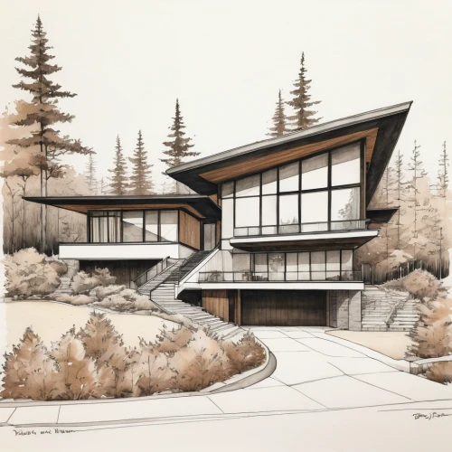 house drawing,dunes house,timber house,modern house,modern architecture,archidaily,mid century house,canada cad,house in the forest,house in mountains,house in the mountains,architect plan,kirrarchitecture,3d rendering,eco-construction,dune ridge,residential house,contemporary,snow house,frame house,Illustration,Paper based,Paper Based 07