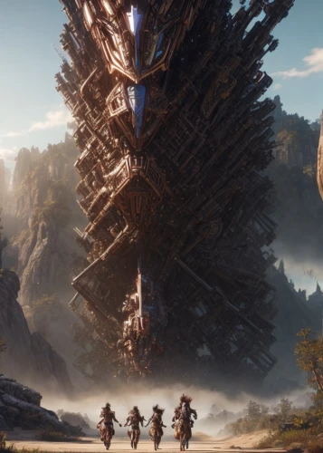 guardians of the galaxy,tower of babel,mandelbulb,valerian,giant schirmling,3d fantasy,district 9,groot,dreadnought,giant screen fungus,game art,airships,monolith,heroic fantasy,digital compositing,the hive,beacon,guards of the canyon,bordafjordur,groot super hero,Game Scene Design,Game Scene Design,Mechanical Fantasy