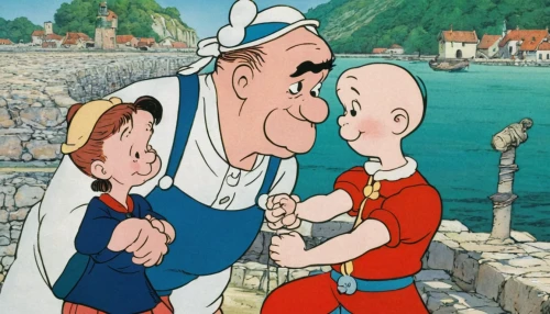 popeye village,popeye,pope francis,geppetto,lilo,peter i,blessing of children,cavtat,retro cartoon people,nautical children,vintage illustration,pinocchio,rompope,monks,1952,achille,vaticano,sailors,background image,carthusian,Illustration,Black and White,Black and White 27