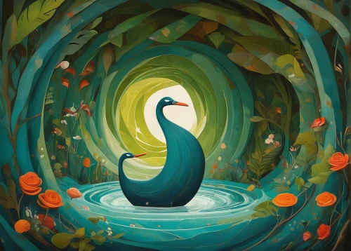 swan,trumpet of the swan,water bird,crescent spring,swan lake,quetzal,aquatic bird,water snake,bird illustration,peacock,heron,waterbird,whimsical animals,rusalka,the zodiac sign pisces,merfolk,surface lure,nuphar,mourning swan,forest fish,Art,Artistic Painting,Artistic Painting 29