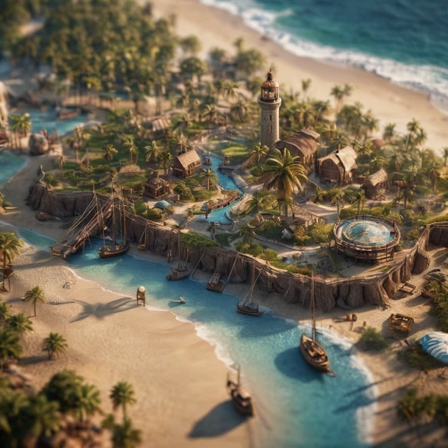 tilt shift,tropical island,seaside resort,tropical beach,beach resort,south seas,sand coast,caribbean beach,artificial island,an island far away landscape,resort,3d render,artificial islands,island suspended,delight island,resort town,island,floating islands,islands,the island,Photography,General,Commercial