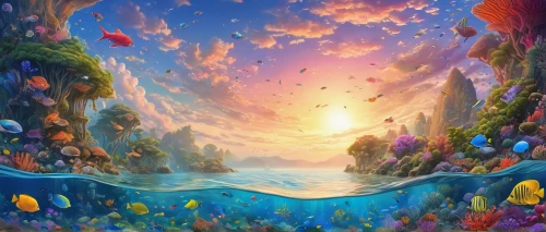 underwater landscape,coral reef,underwater oasis,underwater background,ocean paradise,ocean floor,fairy world,under the sea,underwater world,underwater playground,under sea,sea landscape,mermaid background,ocean underwater,coral reefs,colorful water,fantasy landscape,sea-life,fantasy picture,aquarium,Illustration,Realistic Fantasy,Realistic Fantasy 01