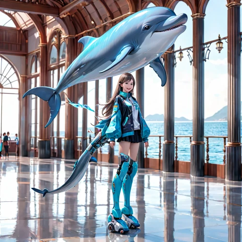 girl with a dolphin,trainer with dolphin,cosplay image,dolphin rider,hatsune miku,miku,dolphin,giant dolphin,road dolphin,cosplay,artistic roller skating,cetacean,cosplayer,shark,cetacea,mako,aquarium,aqua studio,requiem shark,dolphinarium,Anime,Anime,General