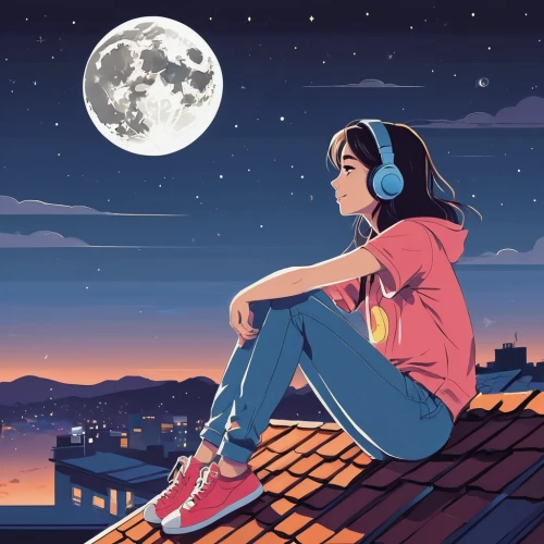 moon boots,moon addicted,moon night,girl with speech bubble,moonlit night,a collection of short stories for children,stargazing,lunar,girl sitting,wonder,on the roof,sci fiction illustration,the moon and the stars,the girl in nightie,moonlight,night sky,the night sky,night scene,moonlit,worried girl,Illustration,Japanese style,Japanese Style 06