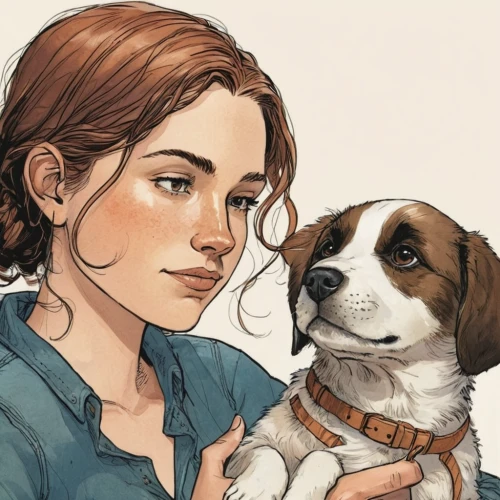 girl with dog,princess leia,dog illustration,katniss,companion dog,clementine,pet portrait,piper,nora,dog drawing,jane austen,custom portrait,beaglier,penny,female dog,juno,pet,welsh springer spaniel,veterinarian,spaniel,Illustration,Vector,Vector 04