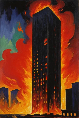 city in flames,high-rises,tower block,the conflagration,stalinist skyscraper,conflagration,fire disaster,skyscrapers,sweden fire,high-rise building,high rises,arson,real-estate,apocalypse,burned down,the skyscraper,skyscraper,high-rise,wtc,inferno,Art,Artistic Painting,Artistic Painting 36