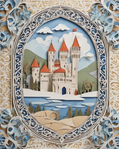 fairy tale castle sigmaringen,spanish tile,fairy tale castle,ceramic tile,wall plate,torgau,art nouveau frame,decorative plate,bavaria,bran castle,neuschwanstein,mainau,digiscrap,fairy tale icons,oberhofen castle,iulia hasdeu castle,regensburg,überlingen,sinaia,bavarian swabia,Illustration,Realistic Fantasy,Realistic Fantasy 42