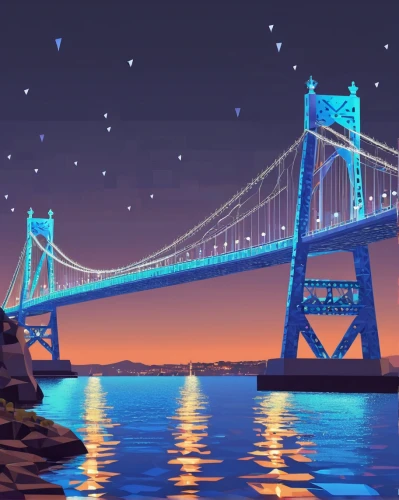 bay bridge,akashi-kaikyo bridge,the akashi-kaikyo bridge,suspension bridge,goldengatebridge,spit bridge,bridges,harbor bridge,bridge,san francisco,cartoon video game background,love bridge,golden bridge,digital background,humpback bridge,golden gate,san francisco bay,rainbow bridge,teal digital background,the golden gate bridge,Unique,3D,Low Poly