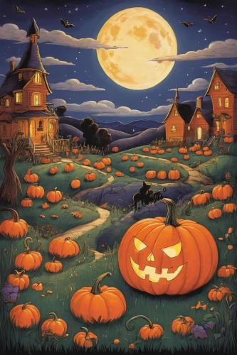 halloween illustration,halloween background,halloween poster,halloween scene,pumpkin autumn,pumpkin patch,jack-o'-lanterns,halloween wallpaper,jack o'lantern,jack-o-lanterns,halloween border,candy pumpkin,jack o lantern,halloween paper,pumpkins,decorative pumpkins,halloweenkuerbis,halloween pumpkins,autumn pumpkins,halloween pumpkin gifts,Illustration,Retro,Retro 22