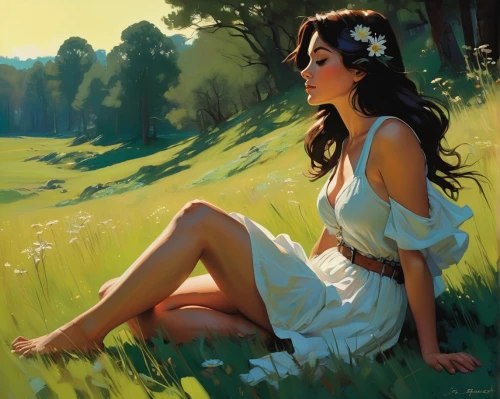 girl lying on the grass,idyll,meadow,springtime background,spring morning,girl in flowers,summer meadow,summer day,jessamine,summer jasmine,spring background,summer evening,relaxed young girl,in the tall grass,meadow landscape,croft,girl in the garden,jasmine,romantic portrait,fantasy picture,Conceptual Art,Oil color,Oil Color 04