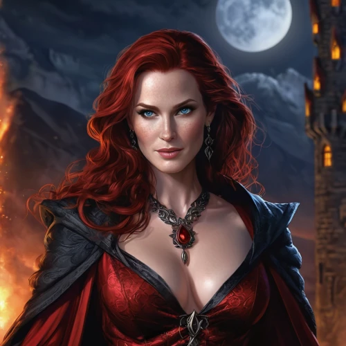 scarlet witch,sorceress,vampire woman,fantasy woman,gothic woman,fantasy art,evil woman,vampire lady,gothic portrait,fantasy picture,black widow,celebration of witches,heroic fantasy,queen of hearts,maureen o'hara - female,red riding hood,fantasy portrait,celtic queen,the enchantress,fire siren,Illustration,American Style,American Style 13