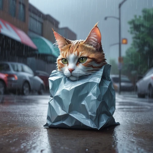 rain cats and dogs,rain protection,raincoat,protection from rain,rain suit,street cat,rain stoppers,rainy day,heavy rain,shelter cat,brolly,raindops,rainy weather,rainy season,rainy,thunderstorm mood,weatherproof,rain pants,red tabby,walking in the rain,Conceptual Art,Fantasy,Fantasy 03