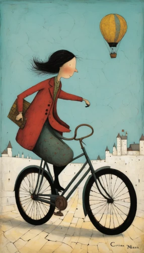 woman bicycle,girl with a wheel,cyclist,bicycle,bicycling,bicycle ride,bicycles,velocipede,bicycle riding,artistic cycling,cycling,travel woman,globe trotter,little girl in wind,city bike,flying girl,carol colman,passepartout,biking,balance bicycle,Art,Artistic Painting,Artistic Painting 49