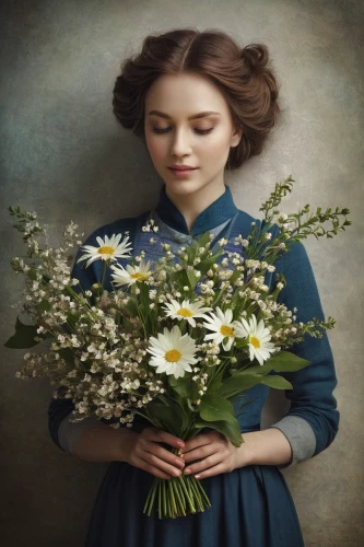 holding flowers,marguerite,girl in flowers,beautiful girl with flowers,flower arranging,vintage flowers,marguerite daisy,girl picking flowers,with a bouquet of flowers,floristry,forget-me-not,flower girl,daisy flowers,artificial flowers,flowers png,woolflowers,blue rose,blue daisies,blue flowers,romantic portrait,Photography,Documentary Photography,Documentary Photography 27