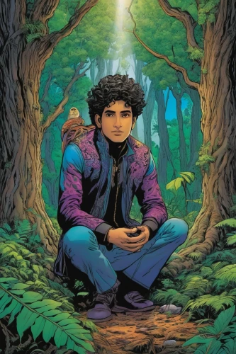 mowgli,forest man,persian poet,shirakami-sanchi,cg artwork,rosa ' amber cover,avatar,merlin,youth book,sci fiction illustration,pakistani boy,star wood,mystery book cover,forest clover,star-lord peter jason quill,boy praying,indigo,pachamama,bodhi tree,bodhi,Illustration,American Style,American Style 03